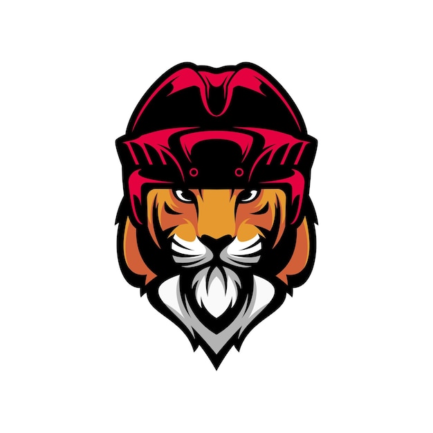 Vector de diseño de logotipo de mascota de casco de hockey de tigre