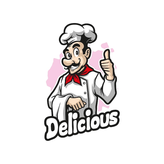 Vector de diseño de logotipo de mascota de chef con estilo de concepto de ilustración moderno para emblema de placa e impresión de camisetas Ilustración de chef delicioso