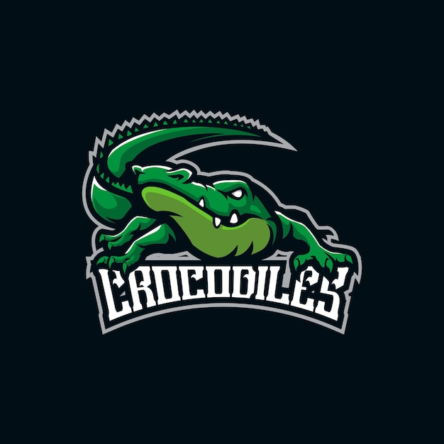 Vector de diseño de logotipo de mascota de cocodrilo con un estilo de concepto de ilustración moderno para la impresión de insignias, emblemas y camisetas. Ilustración de cocodrilo enojado para el equipo deportivo y deportivo.