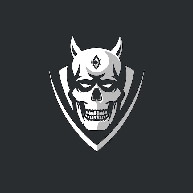 Vector de diseño del logotipo de la mascota del demonio Skull Bones Diablo de tres ojos