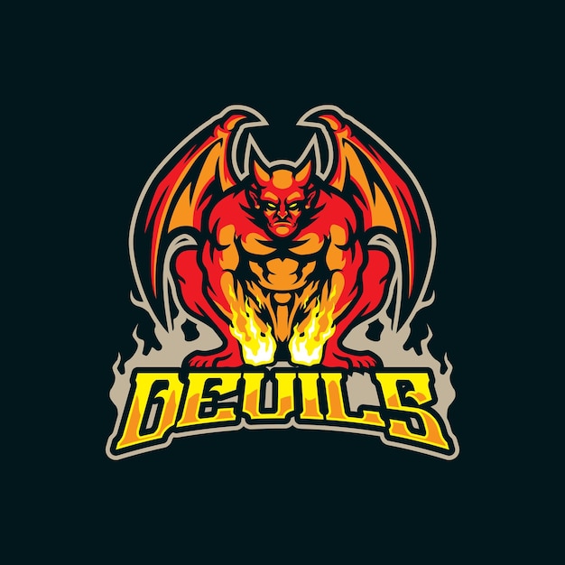 El vector de diseño del logotipo de la mascota del diablo con estilo de concepto de ilustración moderno para el emblema de la insignia y la camiseta