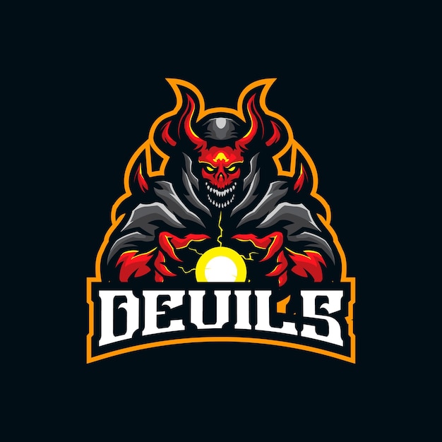 Vector de diseño del logotipo de la mascota del diablo con un estilo de concepto de ilustración moderno para el emblema de la insignia y la impresión de camisetas ilustración de demonios enojados para el equipo deportivo