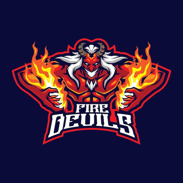 Vector de diseño del logotipo de la mascota del diablo con estilo conceptual para el emblema de la insignia y la impresión de camisetas Ilustración del diablo enojado con fuego en la mano