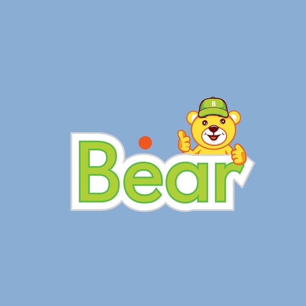 Vector de diseño de logotipo de mascota de dibujos animados de oso para niños