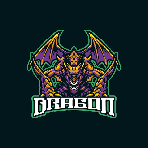 Vector de diseño de logotipo de mascota de dragón con estilo de concepto de ilustración moderno para emblema de insignia e impresión de camiseta Ilustración de dragón para equipo deportivo y deportivo