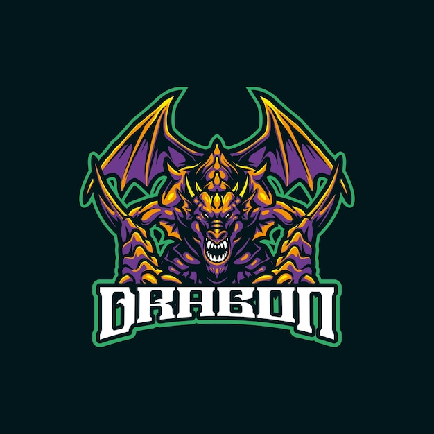 Vector de diseño de logotipo de mascota de dragón con estilo de concepto de ilustración moderno para emblema de insignia e impresión de camiseta ilustración de dragón para equipo deportivo y deportivo