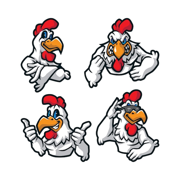 Vector de diseño de logotipo de mascota de gallo con estilo de concepto de ilustración moderno para emblema de placa e impresión de camisetas paquete de mascota de ilustración de gallo inteligente