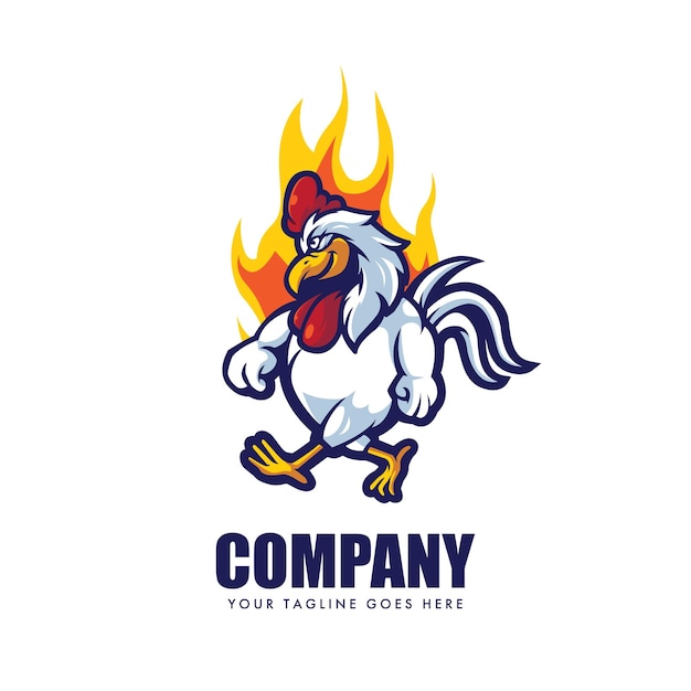 Vector vector de diseño de logotipo de mascota de gallo de pollo en llamas