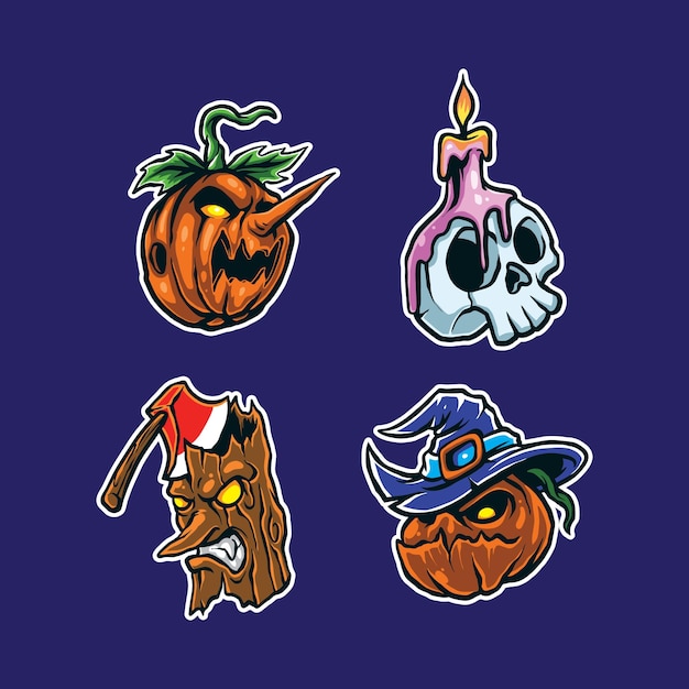Vector de diseño del logotipo de la mascota de Halloween con un estilo de concepto de ilustración moderno para el emblema de la insignia y la impresión de camisetas Ilustración del paquete de pegatinas de Halloween