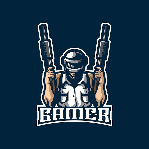 Vector de diseño de logotipo de mascota de jugador con estilo de concepto para la impresión de insignias, emblemas y camisetas. ilustración de jugador para el equipo de esport.