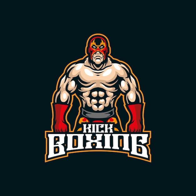 Vector de diseño de logotipo de mascota de kick boxing con estilo de concepto de ilustración moderno para emblema de insignia e impresión de camiseta Ilustración de boxeo para equipo deportivo