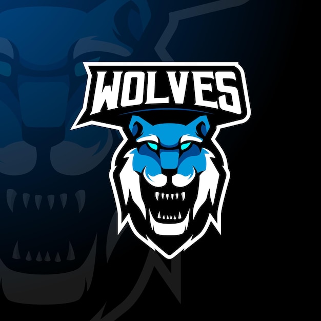 Vector de diseño de logotipo de mascota de lobos con estilo de concepto de ilustración moderna para impresión de insignias, emblemas y camisetas. ilustración de lobo para esport, juegos, equipo.