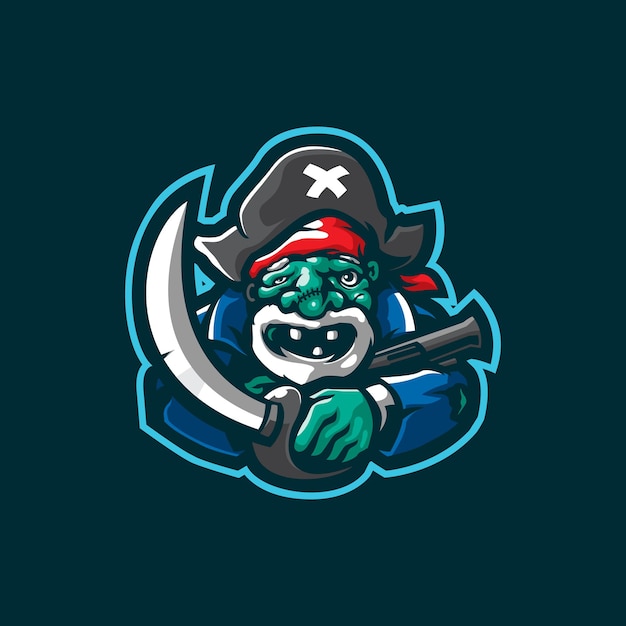 Vector de diseño del logotipo de la mascota de los piratas zombis con estilo conceptual para la impresión de insignias, emblemas y camisetas.