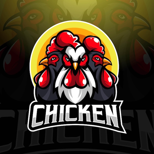 Vector de diseño de logotipo de mascota de pollo con estilo de concepto de ilustración moderna para impresión de insignias, emblemas y camisetas. tres gallos para el equipo e-sport