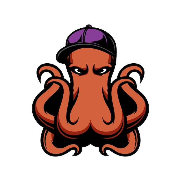 Vector de diseño de logotipo de mascota de sombrero de pulpo