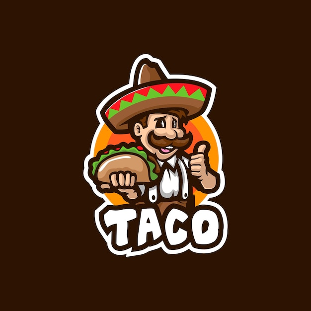 Vector de diseño del logotipo de la mascota Taco con un estilo de concepto de ilustración moderno para la impresión de insignias, emblemas y camisetas. Ilustración de tacos.