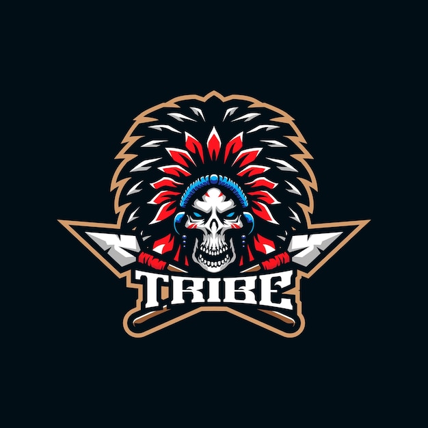 Vector de diseño del logotipo de la mascota de la tribu con un estilo de concepto de ilustración moderno para la impresión de insignias, emblemas y camisetas. Ilustración de la tribu principal para el equipo deportivo.