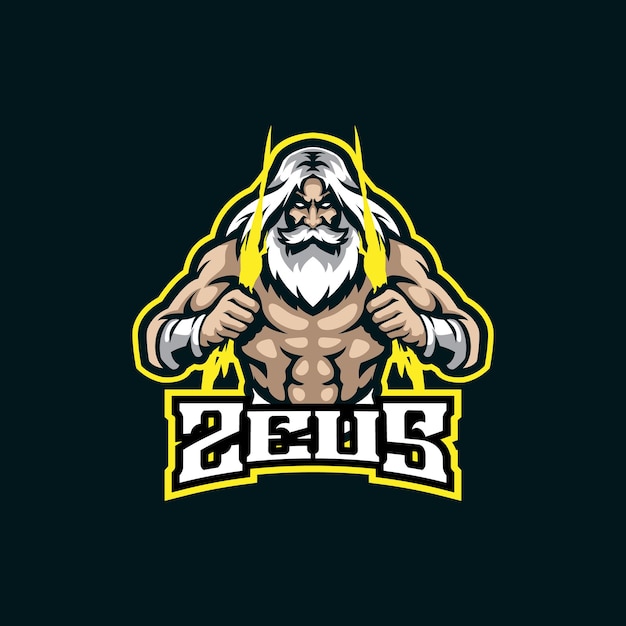 Vector de diseño del logotipo de la mascota de zeus con un estilo de concepto de ilustración moderno para el emblema de la insignia y la impresión de camisetas ilustración de zeus enojado para el equipo deportivo y deportivo