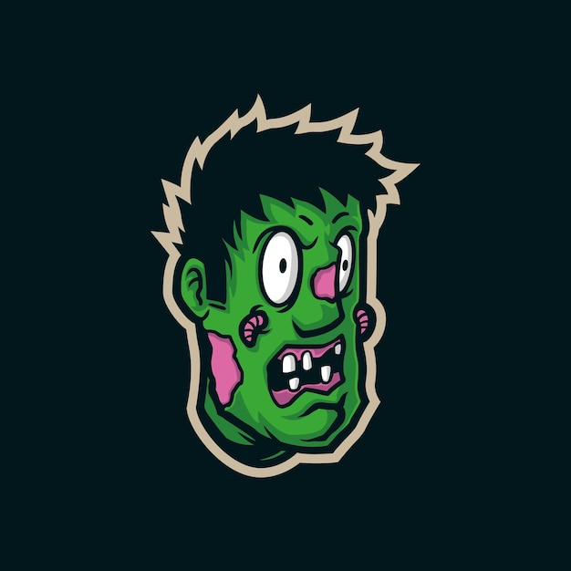 Vector de diseño de logotipo de mascota zombie con estilo de concepto de ilustración moderno para emblema de insignia e impresión de camiseta ilustración de cabeza de zombie