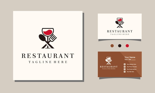 Vector de diseño de logotipo minimalista de comida y bebida copa de vino y tenedor cuchara