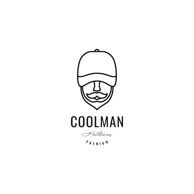 Vector de diseño de logotipo mínimo de línea de bigote y sombrero de hombre fresco