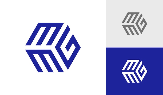 Vector de diseño de logotipo de monograma hexagonal inicial de letra mmg