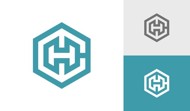 Vector de diseño de logotipo de monograma hexagonal de letra CH o HC