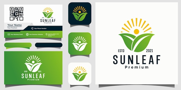 vector de diseño de logotipo de naturaleza de hoja de sol