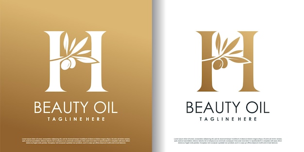 Vector de diseño de logotipo de oliva con letra inicial H y concepto moderno Vector Premium
