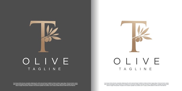 Vector de diseño de logotipo de oliva con la letra inicial T y concepto moderno Premium Vector