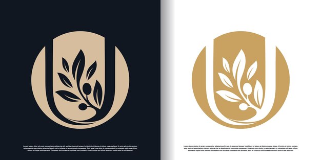 Vector de diseño de logotipo de oliva con la letra u y concepto moderno para negocios Premium Vector