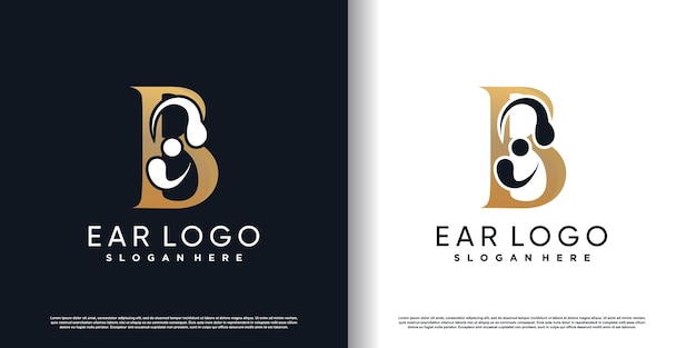 Vector de diseño de logotipo de oreja con vector premium de concepto de letra b