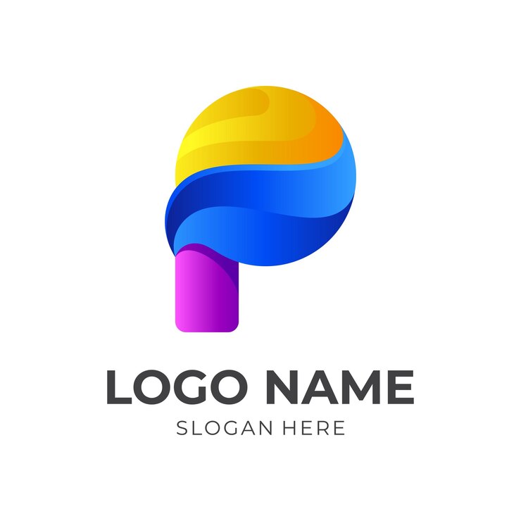 Vector vector de diseño de logotipo p inicial con estilo colorido 3d