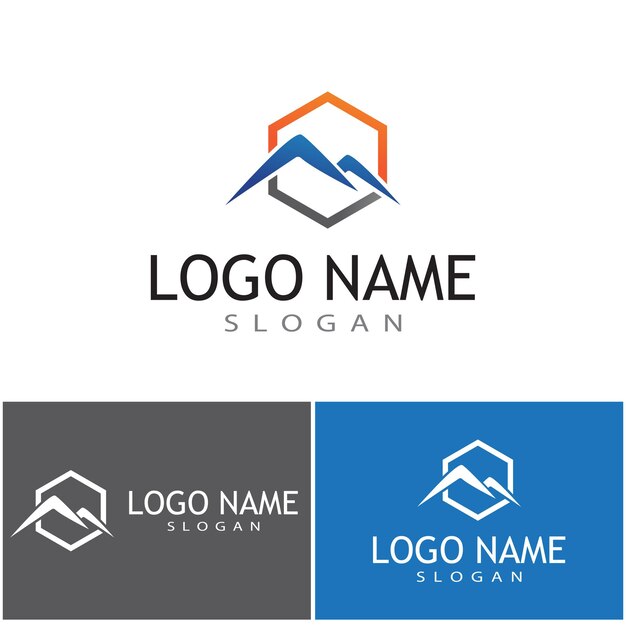 Vector de diseño de logotipo de paisaje de montaña moderno simple, silueta de pico de montaje superior de hielo rocoso