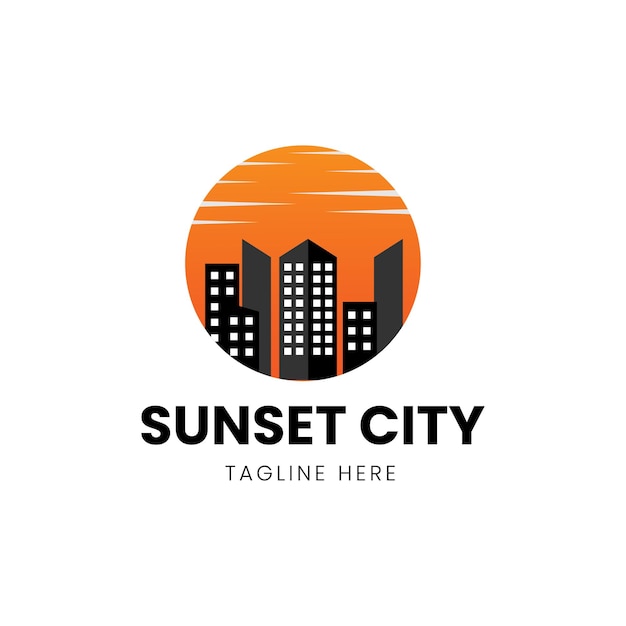 Vector de diseño de logotipo de paisaje urbano al atardecer