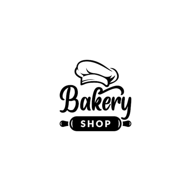 Vector de diseño de logotipo de panadería con gorro de chef y rodillo