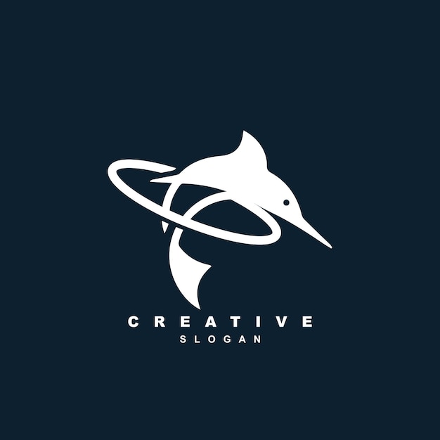 Vector de diseño de logotipo de pesca de marlin de planeta creativo vector de logotipo de pez marlin de salto
