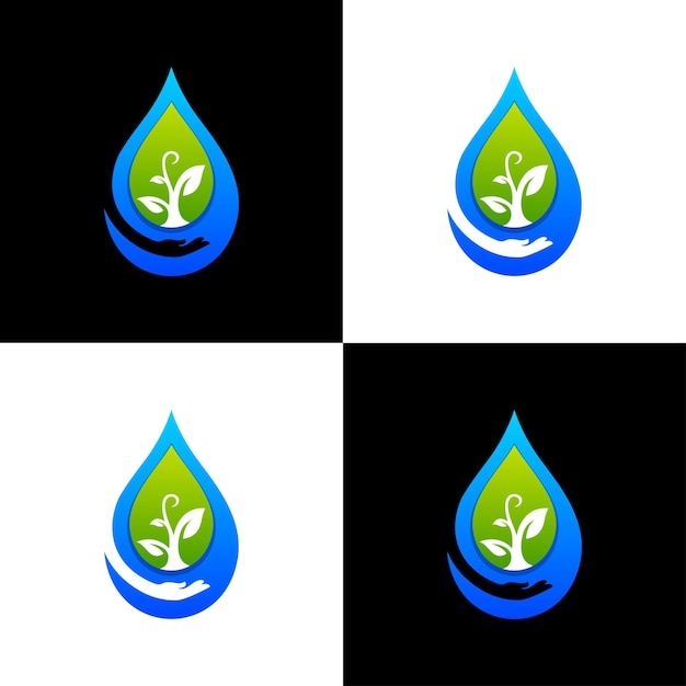 Vector de diseño de logotipo de planta de agua y mano