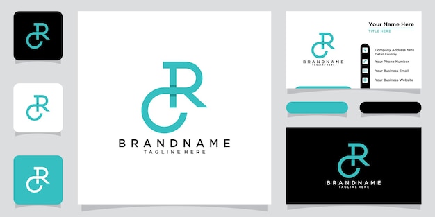 Vector de diseño de logotipo de plantilla CR RC de logotipo de letra inicial con diseño de tarjeta de visita Vector Premium