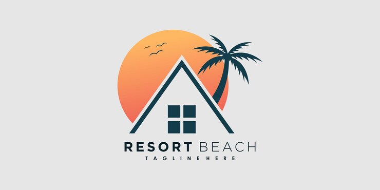 Vector de diseño de logotipo de playa Resort con concepto creativo de palma de icono