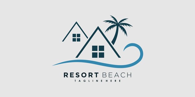 Vector de diseño de logotipo de playa Resort con concepto creativo de palma de icono