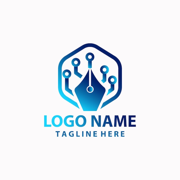 Vector de diseño de logotipo de la pluma de tecnología