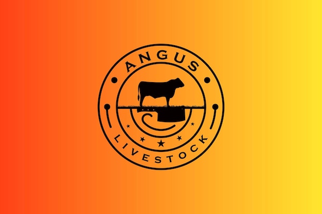 Vector vector de diseño de logotipo de sello de carnicero de vaca de carne angus