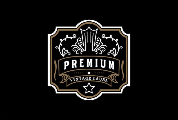 Vector de diseño de logotipo de sello de etiqueta de emblema de insignia de calidad premium retro vintage