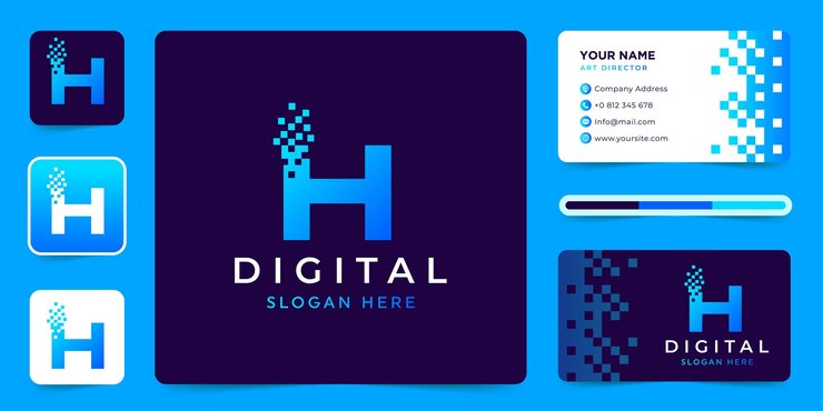 Vector de diseño de logotipo de tecnología de datos de letra H con plantilla de tarjeta de visita