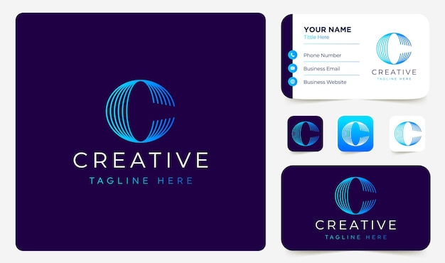 Vector de diseño de logotipo de tecnología de letra c abstracta con plantilla de tarjeta de visita
