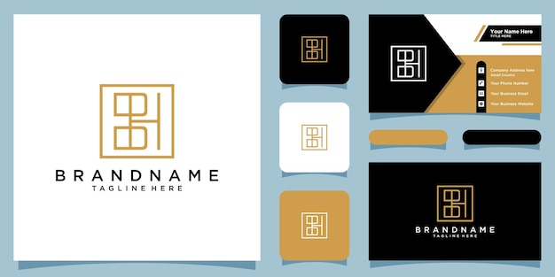 Vector de diseño de logotipo de tipografía Initial Letter BH con diseño de tarjeta de visita Vector Premium