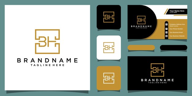 Vector de diseño de logotipo de tipografía Initial Letter BH con diseño de tarjeta de visita Vector Premium