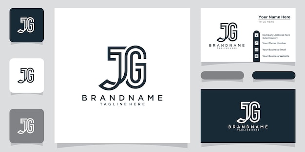 Vector de diseño de logotipo de tipografía Initial Letter JG con diseño de tarjeta de visita Vector Premium