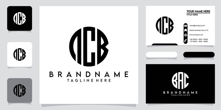 Vector de diseño de logotipo de tipografía de letra inicial acb o bca con diseño de tarjeta de visita premium